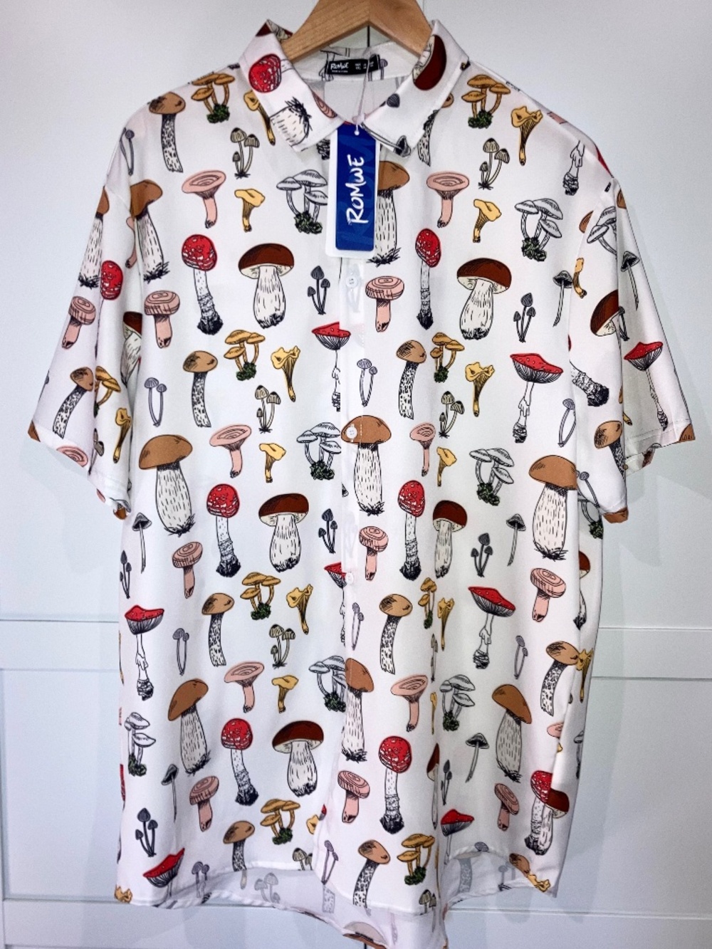 Romwe Mushroom Print Button Down Shirt New